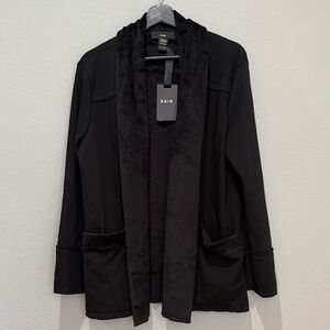 New Rain Women's Black Open-Front Sweater Blazer Single/Double Lapel Soft Cozy M